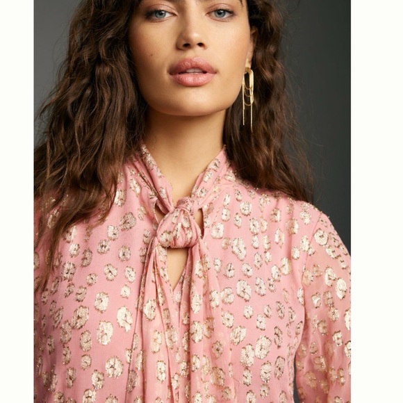 Anthropologie Maeve Long-Sleeve Tie-Neck Mini Dress XS - Picture 4 of 12